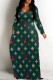 Green Casual Letter Print Gradient Pocket V Neck Printed Dresses