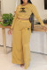Yellow Casual Striped Print Letters Contrast O Neck Long Sleeve Two Pieces