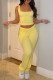 Yellow Casual Solid Color Patchwork U Neck Two Pieces