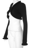 Black Sexy Solid Color Patchwork V Neck Tops
