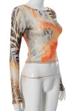 Yellow Casual Print Patchwork O Neck Tops
