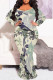 Light Apricot Sexy Floral Print Contrast O Neck Printed Plus Size Dresses