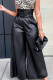 Black Street Solid Color Patchwork With Belt Zipper Loose High Waist Wide Leg Patchwork Bottoms