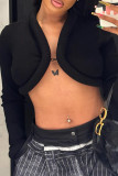 Black Sexy Solid Color Patchwork V Neck Tops