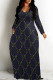 Navy Blue Casual Street Letter Print Gradient Pocket V Neck Printed Dresses