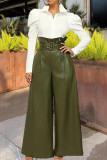 Orange Street Solid Color Patchwork With Belt Zipper Loose High Waist Wide Leg Patchwork Bottoms