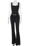 Yellow Casual Solid Color Patchwork U Neck Two Pieces
