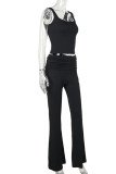 Yellow Casual Solid Color Patchwork U Neck Two Pieces