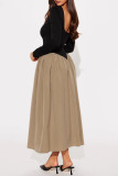 Khaki Daily Patchwork Contrast U Neck Long Dresses