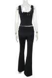 Yellow Casual Solid Color Patchwork U Neck Two Pieces