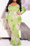 White Purple Sexy Floral Print Contrast O Neck Printed Plus Size Dresses