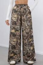 Brownness Casual Print Pocket Patchwork Loose High Waist Wide Leg Full Print Bottoms