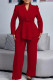 Burgundy Casual Solid Color Patchwork V Neck Long Sleeve Two Pieces