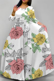 Pink Casual Street Floral Print Butterfly Lace Up O Neck Printed Dresses