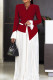 Red Elegant Buttons Patchwork Contrast V Neck Long Sleeve Two Pieces