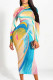 Colour Elegant Gradient Print Contrast Half A Turtleneck Printed Dresses