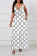 White Sexy Street Letter Print Pocket Contrast V Neck Printed Dresses