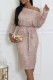 Champagne Party Formal Elegant Solid Color Sequins Patchwork Oblique Collar Long Sleeve Two Pieces