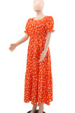 Tangerine Daily Print Patchwork Square Neck Long Dresses