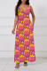 Peach Sexy Street Letter Print Pocket Contrast V Neck Printed Dresses