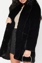 Black Casual Solid Color Pocket Buckle Patchwork Turndown Collar Outerwear