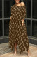 Dark Khaki Casual Street Letter Print Pocket Irregular Contrast O Neck Irregular Dresses