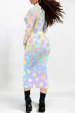 Purple Elegant Gradient Print Contrast Half A Turtleneck Printed Dresses
