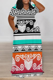 Black Casual Street Geometric Print Pocket Contrast POLO collar Printed Plus Size Dresses
