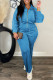 Blue Casual Solid Color Patchwork Zipper Collar Long Sleeve Two Pieces