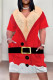 Red Casual Party Wapiti Santa Claus Print Pocket Contrast V Neck Printed Plus Size Dresses