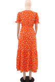 Tangerine Daily Print Patchwork Square Neck Long Dresses