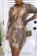 Leopard Print Sexy Casual Print Basic Deep V Neck Wrapped Skirt Dresses