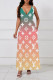 Gradient Color Sexy Street Letter Print Gradient Pocket Contrast V Neck Printed Dresses
