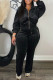 Black Casual Solid Color Patchwork Zipper Collar Long Sleeve Two Pieces