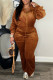 Orange Red Casual Solid Color Patchwork Zipper Collar Long Sleeve Two Pieces
