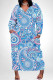 Sky Blue Casual Street Floral Print Pocket Contrast V Neck Printed Plus Size Dresses