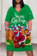 Green Casual Party Plaid Leopard Print Snowflakes Christmas Tree Print Pocket Contrast V Neck Printed Plus Size Dresses