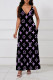 Black Sexy Street Letter Print Gradient Pocket Contrast V Neck Printed Dresses