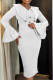 White Elegant Solid Color Buttons Patchwork V Neck Wrapped Skirt Dresses