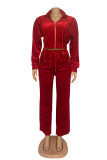 Red Casual Solid Color Patchwork Zipper Collar Long Sleeve Two Pieces