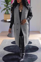 Black Daily Buttons Patchwork Contrast Turndown Collar Outerwear