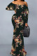 Multicolor Casual Print Patchwork Backless Off Shoulder Long Dresses
