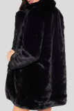 Black Casual Solid Color Pocket Buckle Patchwork Turndown Collar Outerwear
