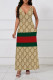 Khaki Sexy Street Letter Print Stripe Pocket Contrast V Neck Printed Dresses