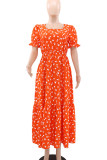 Tangerine Daily Print Patchwork Square Neck Long Dresses