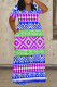 Blue Purple Casual Street Geometric Print Pocket Contrast POLO collar Printed Plus Size Dresses