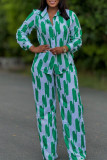 Red Casual Print Buckle Patchwork Turndown Collar Long Sleeve Two Pieces