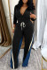 Black Casual Sportswear Daily Patchwork Contrast Zipper Collar Long Sleeve Two Pieces