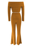 Yellow Casual Solid Color Patchwork Off Shoulder Long Sleeve Two Pieces