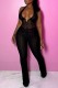 Black Sexy Solid Color Lace Up See-Through Backless Halter Skinny Jumpsuits